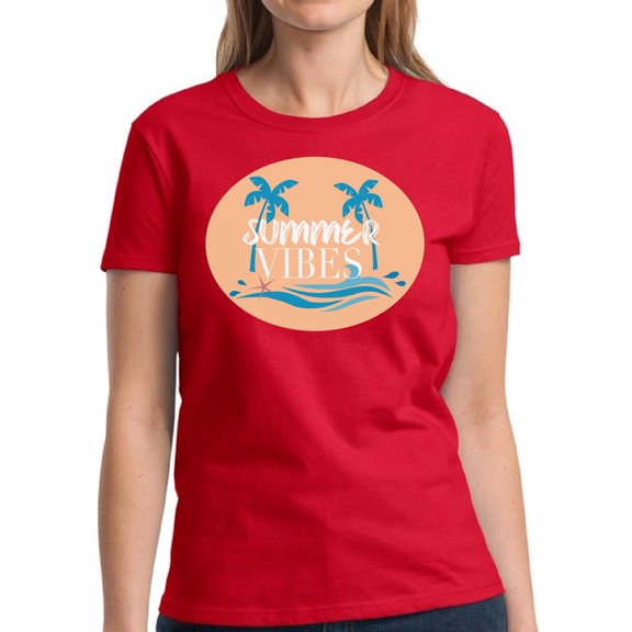 Summer Vibes Shirt for Women - S M L XL 2XL 3XL Beach Palms Graphic Tee - T-Shirt Pool Party Tee Gift