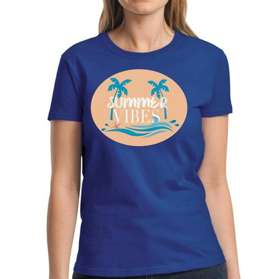 Summer Vibes Shirt for Women - S M L XL 2XL 3XL Beach Palms Graphic Tee - T-Shirt Pool Party Tee Gift