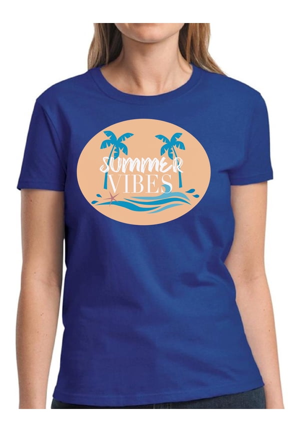 Summer Vibes Shirt for Women - S M L XL 2XL 3XL Beach Palms Graphic Tee - T-Shirt Pool Party Tee Gift