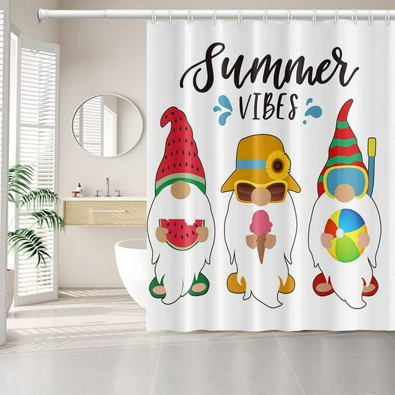Summer Vibes Shower Curtains Funny Gnomes Three White Beard Gnomes Shower Curtain Machine Washable Durable Polyester Fabric Shower Curtain for Bathroom Decorative, 36x72 Inch