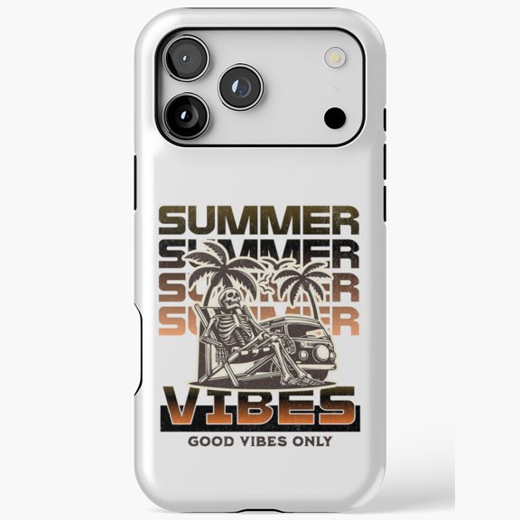 Summer Vibes Skeleton Relaxing Retro Van Palm Trees for iPhone Case 17 16 15 14 13 12 11 Pro Max