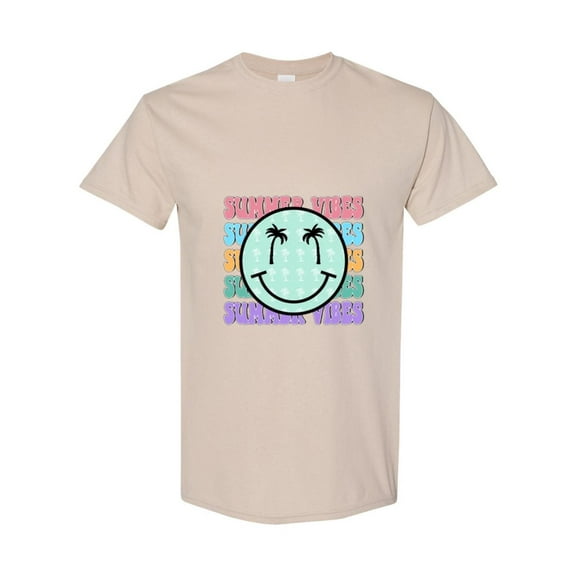 Summer Vibes Smiley Face Retro Happy Face Vacation Graphic T-Shirt, for men & women, up to size 5XL