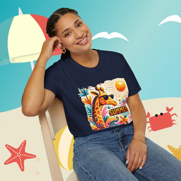 Summer Vibes Stylish Giraffe Wearing Sunglasses Unisex Softstyle T-Shirt