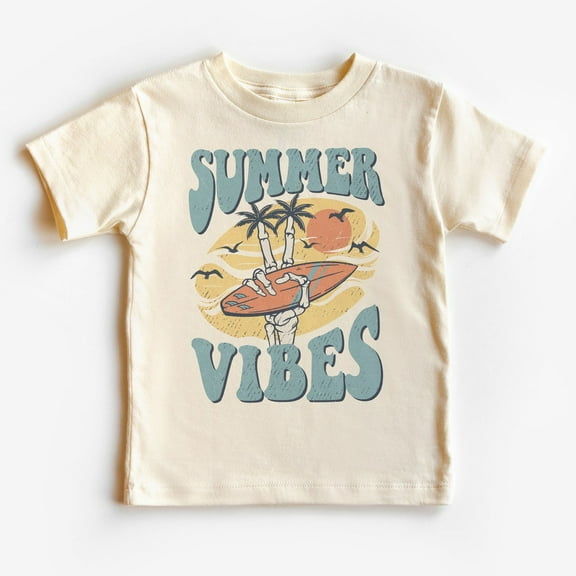 Summer Vibes Surf Board Toddler Shirt - Retro Surfing Summer Outfit - Vacation Beach Clothing - Boho Kids & Youth Shirts TODDLER SHORT SLEEVE TEE BELLA CANVAS 3001T