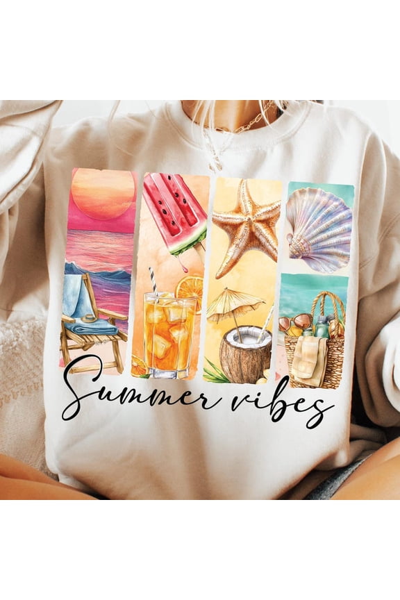 Summer Vibes Sweatshirt, Trendy Summer Time Sweatshirt, Beach Scene Sublimation Shirt, Popular Brushstroke Summer Shirt