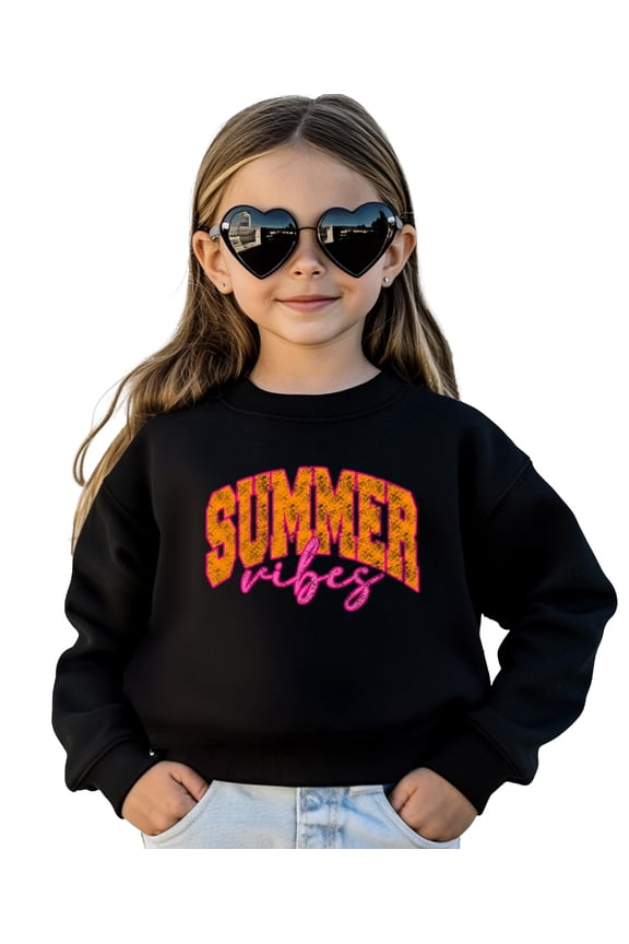 Summer Vibes Sweatshirt for Women, Teens, & Girls Girly Orange and Pink Summer Pullover Black Sweatshirt 4T