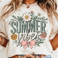thumbnail image 1 of Summer Vibes T-Shirt, Floral Summer Tee, Retro Pastel Vacation Graphic Shirt, Beach Vibes Shirt, Tropical Summer Theme Graphic Tee for Women, 1 of 5