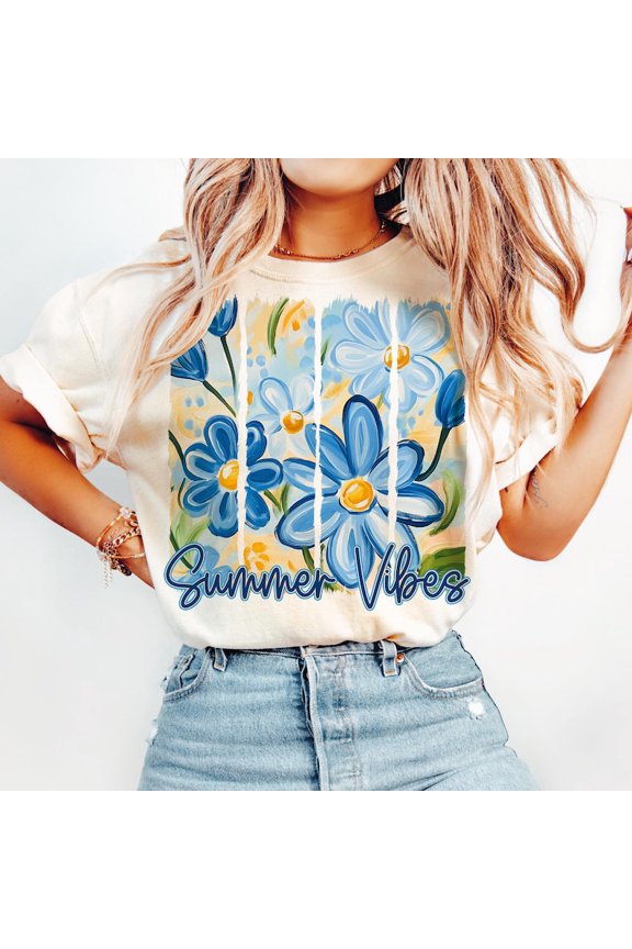 Summer Vibes T-shirt, Floral Summer T-shirt, Watercolor Summer Vibes T-shirt, Trendy Summer T-shirt, Hello Summer T-shirt.