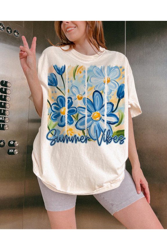 Summer Vibes T-shirt, Floral Summer T-shirt, Watercolor Summer Vibes T-shirt, Trendy Summer T-shirt, Hello Summer T-shirt.