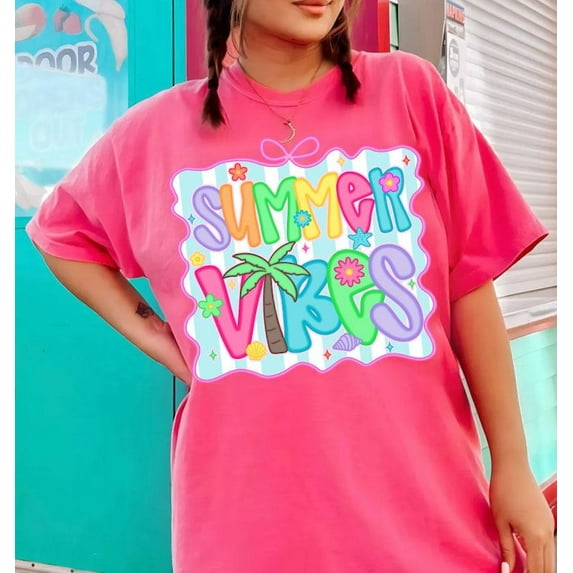Summer Vibes T-shirt, Neon Summer Shirt, Trendy Summer Shirt, Summertime Shirt, Retro Floral Summer Shirt, Beach Shirt, Aesthetic TH290501