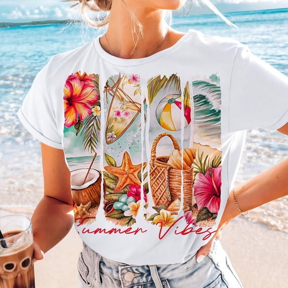 Summer Vibes T-shirt, Summer T-shirt, Retro Summer T-shirt, Beach T-shirt, Hello Summer T-shirt, Summer Vacation T-shirt, Tropical Summer Sublimation Tee