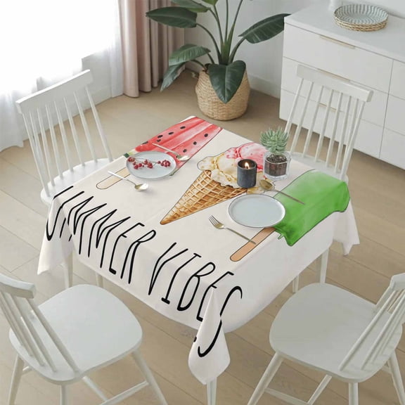 Summer Vibes Table Cloth 54x54in, Waterproof Square Tablecloth Wipeable Tablecloths Watercolor Watermelon Popsicle Table Covers for Dining Tables Party Indoor Outdoor