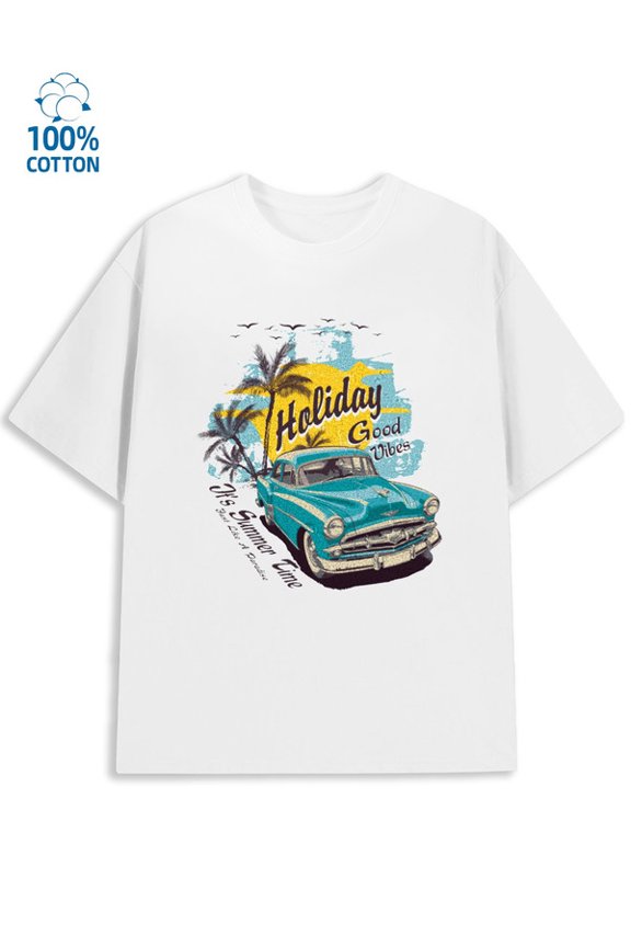 Summer Vibes Tee for men garage 180G 100% Cotton white on the back casual Unique Design Unisex Shirt Short Sleeve tshirts Fashion Unisex Shirt Cotton tshirts Funny Unisex Shirt Short Sleeve tshirts