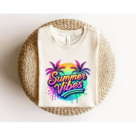 Summer Vibes Travel T-Shirt, Colorful Palm Tree Tee, Unisex Vacation Shirt, Cute Casual Travel Graphic Tee