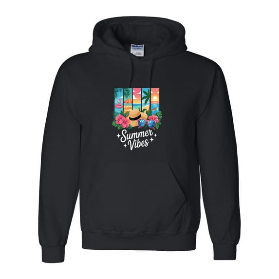 Summer Vibes Tropical Beach Palm Trees Vacation Graphic Print Hoodie