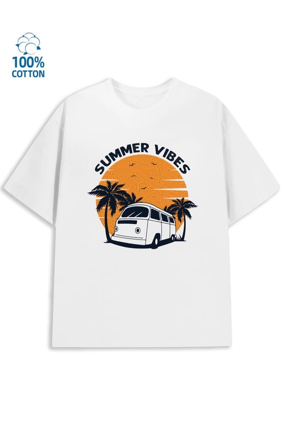 Summer Vibes Van men's garage 180G 100% Cotton white vintage on the back Unique Design Unisex Shirt Graphic tshirts Classic Unisex Shirt Graphic tshirts Original Unisex Shirt Crewneck tshirts