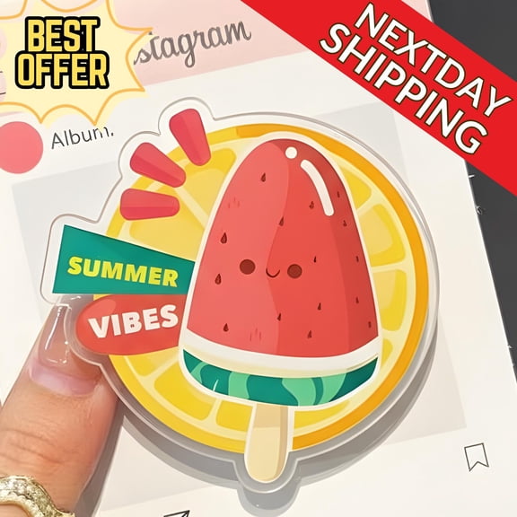 Summer Vibes Watermelon Popsicle Magnetic Phone Grip Cute Phone Holder with Summer Vibes Text, Fun Phone Stand for Teens & Summer Lovers
