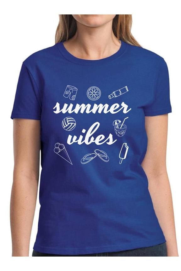 Summer Vibes White Shapes Shirt for Women - S M L XL 2XL 3XL Beach Vacation Graphic Tee - T-Shirt Pool Party Tee Gift