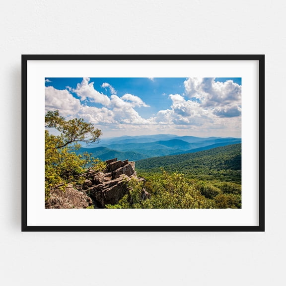 Summer View of the Blue Ridge Mountains - Virginia Photography Landscape Mountain Nature Scenic Wilderness Forest Travel Poster Black Framed Wall Art Print 5 x 7 inches
