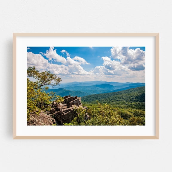 Summer View of the Blue Ridge Mountains - Virginia Photography Landscape Mountain Nature Scenic Wilderness Forest Travel Poster Oak Framed Wall Art Print 16 x 24 inches