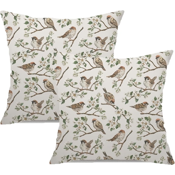 Summer Vintage Flower Pillow Covers 18x18 Set of 2 Rustic Old Style Cute Small Floral Cream Decorative Throw Pillow Covers Outdoor Farmhouse Sparrow Pillow Cushion Case for Sofa Couch