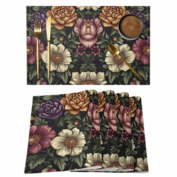 Summer Vintage Flower Placemats Set of 8, Watercolor White Red Purple Flowers Non-Slip Place Mats Washable Table Mats for Kitchen Dining Table Decorations Indoor/Outdoor