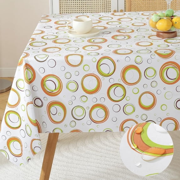 Summer Vinyl Tablecloth With Flannel Backed , Waterproof Oil-Proof PVC Table Cloth, Heavy Duty Wipeable Spill-Proof Plastic Table Cover For Dinner Outdoor Picnic (Green White 60x84 Inch Rectangle)
