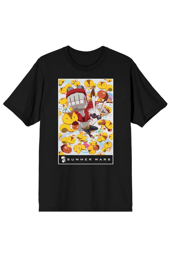 Summer Wars 15th Anniversary King Kazma and Kara Kenji Character Art Adult Black Short Sleeve Tee-Small