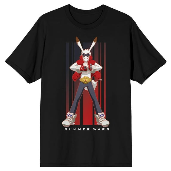 Summer Wars King Kazuma Character Poses Crew Neck Short Sleeve Men's Black T-shirt-6XL