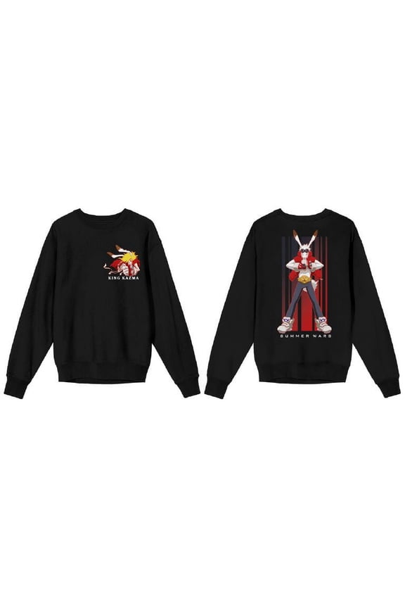 Summer Wars King Kazuma Fighting Pose Crew Neck Long Sleeve Black Adult Sweatshirt-Large