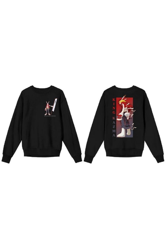 Summer Wars King Kazuma With Banner Crew Neck Long Sleeve Black Adult Sweatshirt-Large