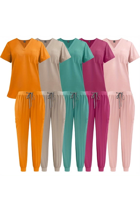 Summer Washing Clothes Split Scrub Suit Jogging Uniform V-neck Dental Clinic Medical Overalls