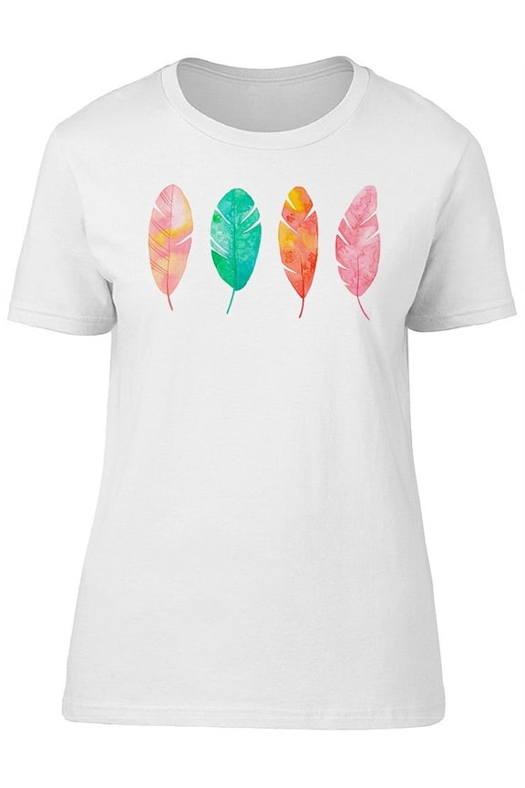 Summer Watercolor Feathers, Boho T-Shirt Women -Image by Shutterstock, Female Small