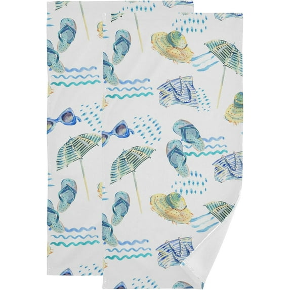 Summer Watercolor Flip Flops Hand Towels 2 PCS, Kitchen Towel Ultra Soft and Highly Absorbent,Decorative Fingertip Face Towel for Bathroom Hotel, 28.3"x14.4"