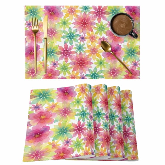 Summer Watercolor Flowers Placemats Set of 1, Colorful Floral Pastoral Style Non-Slip Place Mats Washable Table Mats for Kitchen Dining Table Decorations Indoor/Outdoor