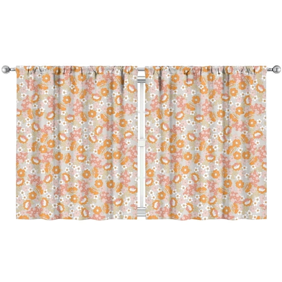 Summer Watercolor Kitchen Curtains Set - Vibrant Floral and Bee Art 2 Tier Panels 52x63, Farmhouse Style