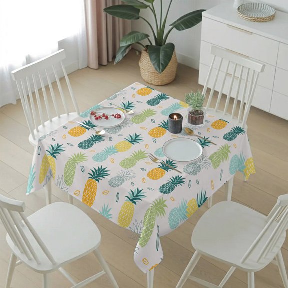 Summer Watercolor Pineapple Table Cloth 54x54in, Waterproof Square Tablecloth Wipeable Tablecloths Abstract Farm Fruit Table Covers for Dining Tables Party Indoor Outdoor