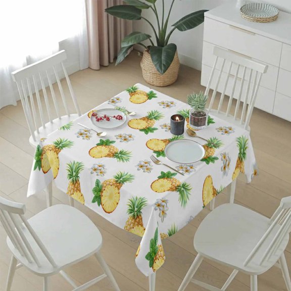 Summer Watercolor Pineapple Table Cloth 54x54in, Waterproof Square Tablecloth Wipeable Tablecloths Seamless Fruit Flower Art Table Covers for Dining Tables Party Indoor Outdoor