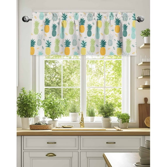 Summer Watercolor Pineapple Valances for Windows,Kitchen Valance Rod Pocket Short Curtain,Abstract Farm Fruit Valance Curtain Window Valances for Bedroom Living Room 54x18in