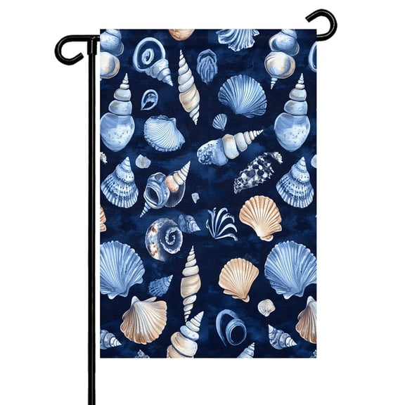 Summer Watercolor Style Garden Flag 12x18 Inch Blue Ocean Brown Shell Nautilus Double Sided Small Decorative Garden Flags for Outside, Outdoor Yard Porch Lawn Decoration