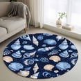 thumbnail image 1 of Summer Watercolor Style Round Living Room Rugs 4 ft, Blue Ocean Brown Shell Nautilus Washable Area Rug with Non-Slip Sturdy Edge Binding Round Carpet for Entryway Kitchen Bedroom Bathroom, 1 of 9