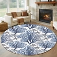 thumbnail image 1 of Summer Watercolor Style Round Living Room Rugs 5 ft, Blue Ocean Starfish Coral Washable Area Rug with Non-Slip Sturdy Edge Binding Round Carpet for Entryway Kitchen Bedroom Bathroom, 1 of 9