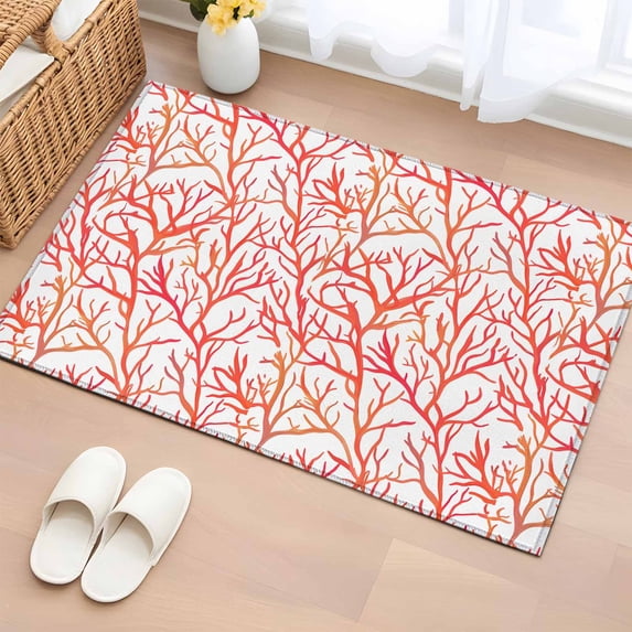Summer Watercolor Style Washable Small Entryway Area Rugs 2'x3', Red Ocean Coral Low Pile Throw Rug Non-Slip Sturdy Edge Binding Carpet for Front Door Floor Room Entry