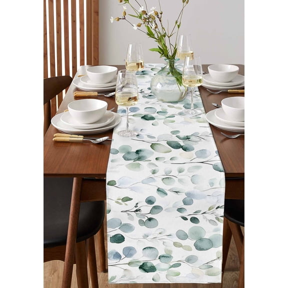 Summer Watercolor Surfboard Table Runner 13x36in Non-Slip Cotton Linen Table Runners, Seagull Beach Ocean Theme Dresser Scarves TableRunner for Dinner Kitchen Dining Wedding Party
