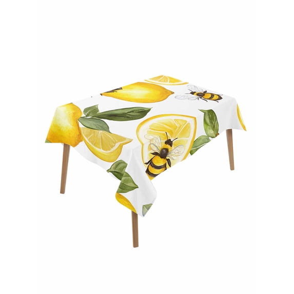 Summer Watercolor Table Cloth 60x102 Inch Rectangle, Yellow Lemon Fruit Leaves Bee Waterproof Tablecloth Washable Table Cover for Party Picnic Dinner Decor