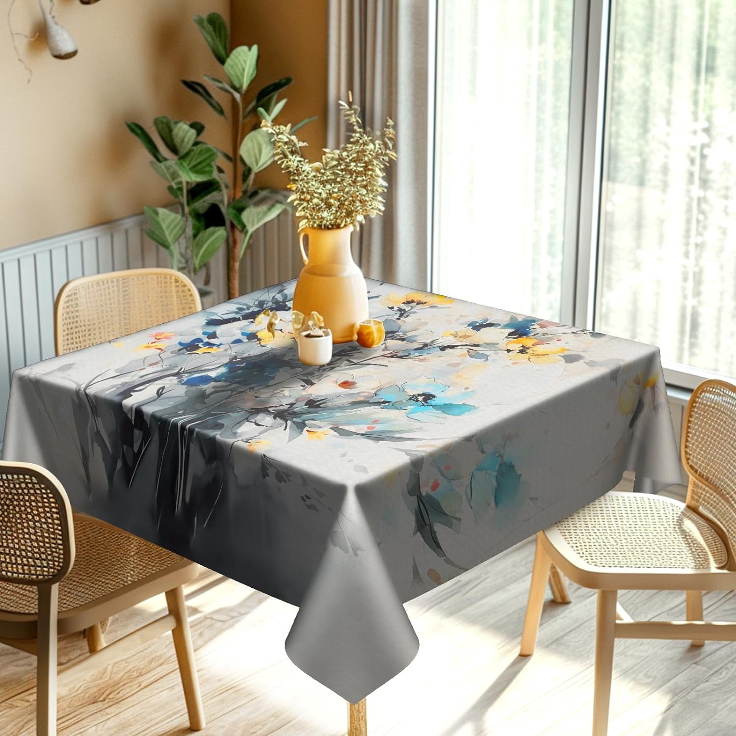 Summer Square Tablecloth Stain Resistant Wrinkle Free Washable
