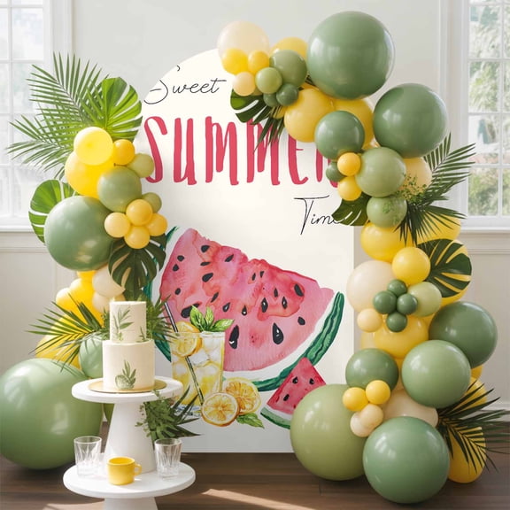 Summer Watermelon Arch Backdrop Cover, 4FT, Lemon Juice Watercolor Fruit Spandex Arch Covers Double-Sided Backdrop for Wedding Birthday Party Photo Background Decoration