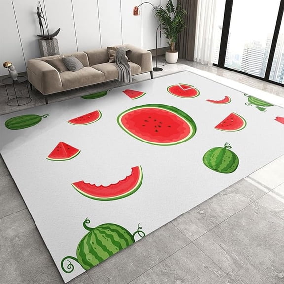 Summer Watermelon Area Rug, Green Fresh Watermelon Slices Rugs Floor Carpet, Indoor Non-Slip Rug For Room Sofa Living Room Mat Bedroom Home Decor Floor Mats 1x2ft
