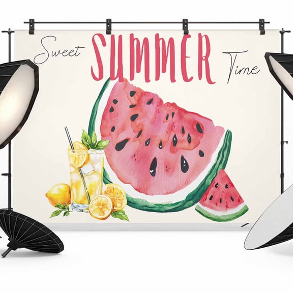 Summer Watermelon Backdrop for Photography, Lemon Juice Watercolor Fruit Photo Backdrop Portrait Background Party Banner Photo Backgrounds for Studio Booth Props, 7x5ft