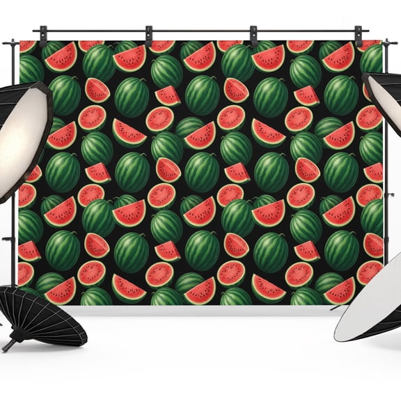 Summer Watermelon Backdrops for Photography, Tropical Country Farmhouse Green Red Fruit Slices Fabric Photo Background Sturdy Studio Props for Photo Studio, Video Recording, Booth & Photoshoot 7x5ft